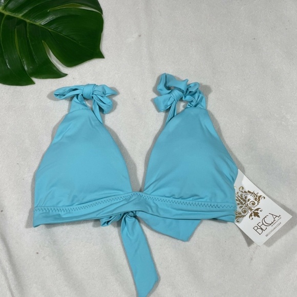 NEW Becca [ Small ] Tie Shoulder Bikini Top in Sea‎ Blue - Picture 2 of 11
